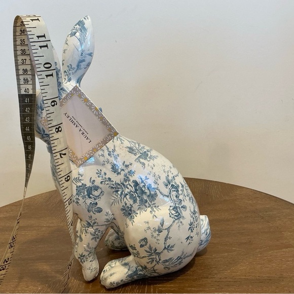 Ceramic Easter Bunny Figurine Blue Toile Pattern with Bow Ribbon - Picture 4 of 5